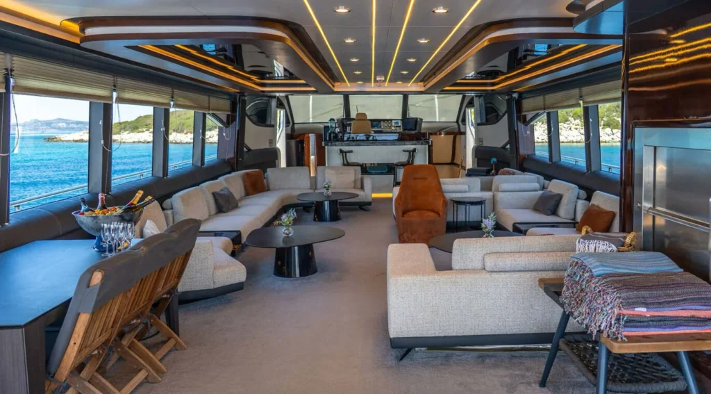 Elegant interior lounge for yacht party guests