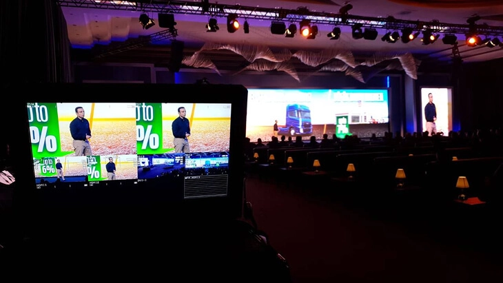 Live event production featuring multi-screen LED video walls, stage lighting, truss structures and real-time broadcast control for a corporate conference in Antalya, Bodrum and Cappadocia