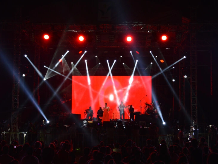High-impact event lighting production with powerful beam lights, stage illumination and visual effects for outdoor and indoor events in Antalya, Bodrum and Cappadocia