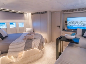Luxury yacht suite in Marmaris, Turkey featuring a spacious private cabin with premium comfort and an exclusive yacht charter experience